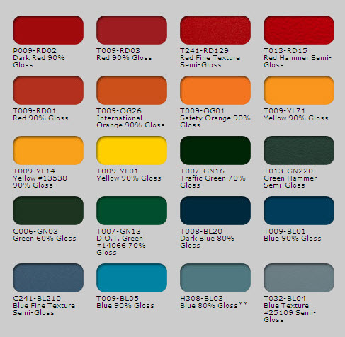 Prismatic Powder Coat Color Chart